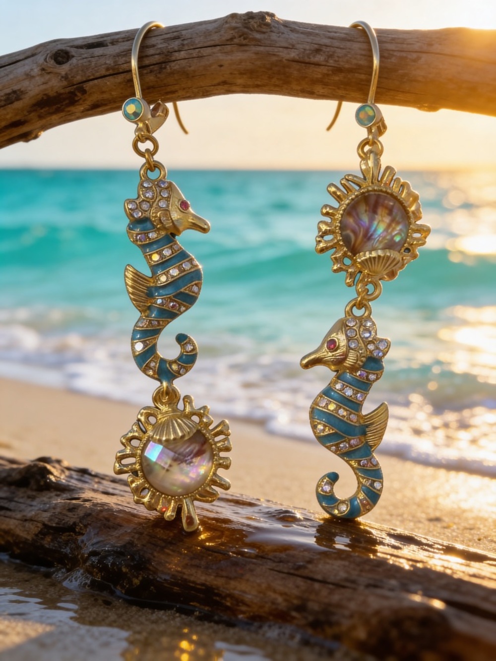Betsey Johnson “Betsey and the Sea” Nautical Sparkling Mismatch Drop Earrings